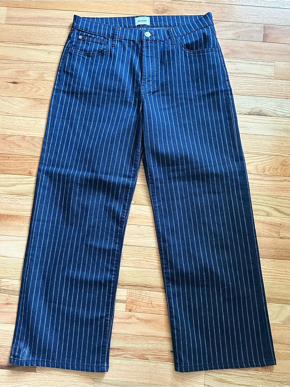 Hudson Jeans Navy Pinstripe Wide Leg Ankle